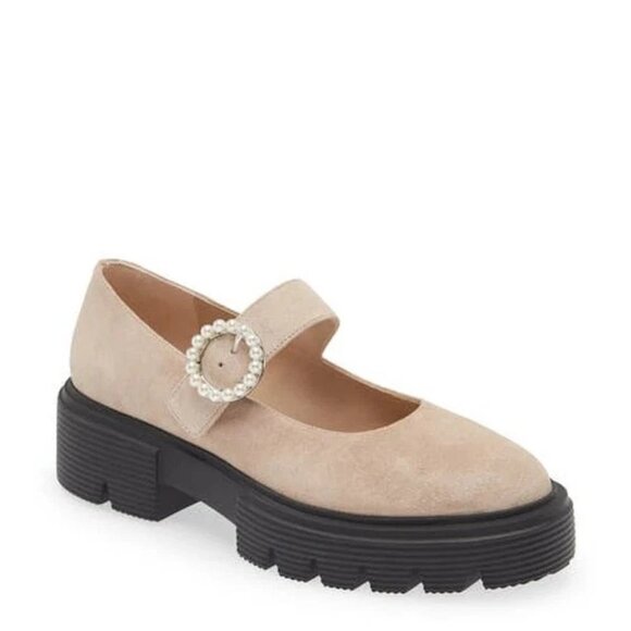 $600 STUART WEITZMAN NOLITA PLATFORM MARY JANE SABBIA NATURAL SUEDE 9.5 (PC3) - Picture 1 of 7